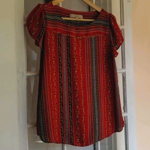 Red print boho blouse with flutter sleeves